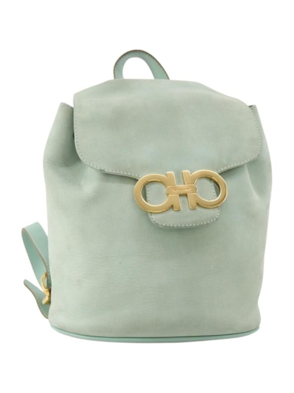 Salvatore Ferragamo Gancini Backpack Suede Green Gold
